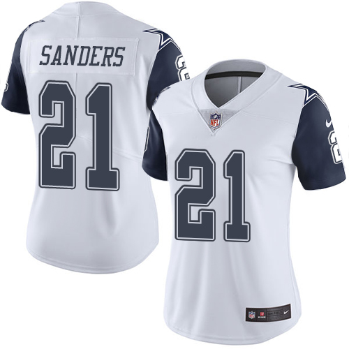 Women's Elite Deion Sanders Nike Jersey White - #21 Rush NFL Dallas Cowboys